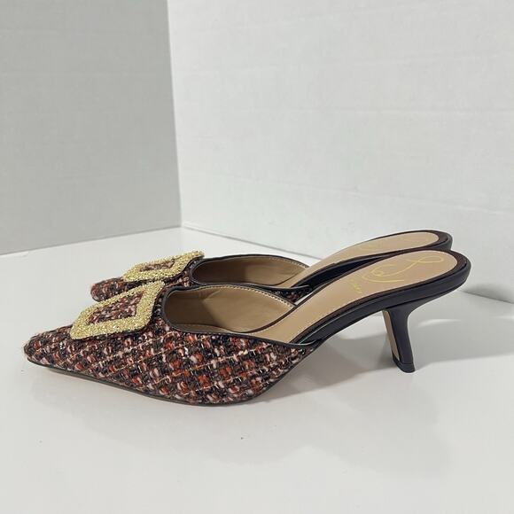 Sam Edelman Brit Kitten Heel Slip On Pointy Toe Pumps 7.5 Multi Tweed Boucle - Picture 5 of 9
